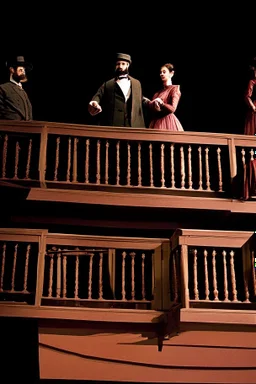 llustrate the presidential box on the balcony level, portraying Abraham Lincoln, his wife, and their guests as they enjoy the play. Highlight the vulnerability of Lincoln without proper security, setting the stage for the impending tragedy