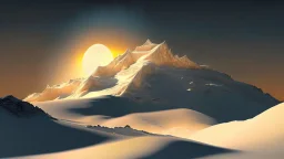 a single ivory mountain with an icy sun behind it