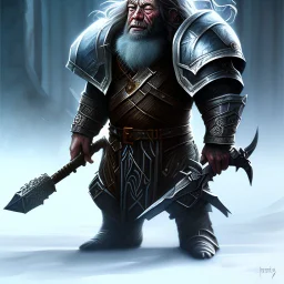 dwarf, dark armour, watercolour, artistic, illustration, rugged hair, dark atmosphere, shadows, portrait, wide face, bleak colours