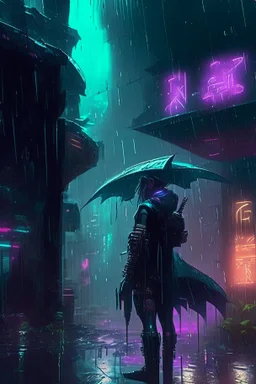 Set from league of legends in style cyberpunk in the rain