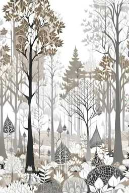 forest in brown and gray on a white background in baroque style