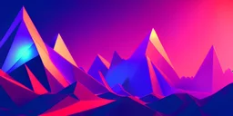 3d rendering. Abstract futuristic neon background. Fantastic landscape with glowing geometric triangular frame and mountains