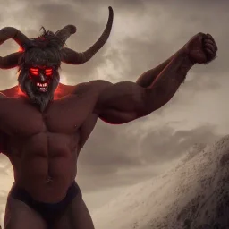 Stable diffusion, epic photo of a muscular krampus, ultra realistic , cinematic