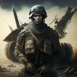 posando en frente de una guerra