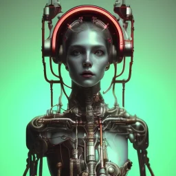 a girl with a cyborg brain and a lot of red liquid, steam punk, scary, horror, realistic, made in octane, cinematic, ultra-realistic, extremely detailed octane rendering, 8K, VRAY Super Real ar 2:3, dof photorealistic futuristic 50mm lens hard lighting dark gray tintype photograph, realistic lighting, sephia colors