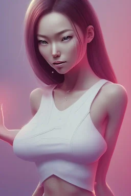 isometric clean art of super japanese woman hitomi tanaka, soft lighting, soft pastel gradients, high definition, 3d icon clay render, blender 3d