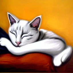 oil portrait of a cream grey white Cat sleeping in a Black sofa by Monet 8k