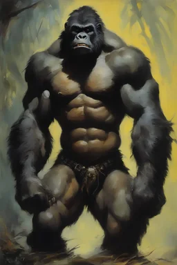 Tarzan the extremely ugly werewolf gorilla - oil painting by Frank Frazetta