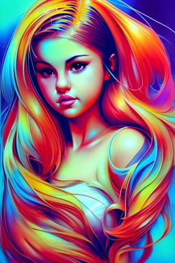 Selena Gomez, graffiti art, splash art, street art, spray paint, oil gouache melting, acrylic, high contrast, colorful polychromatic, ultra detailed, ultra quality, CGSociety, by Jasmine Becket-Griffith