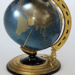 fantasy world globe, black marble, pearl inlay, fine gold detail, marginalia