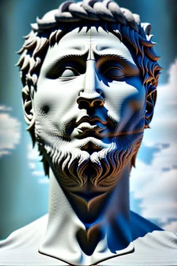 Ultra Realistic image, Roman sculpture, white marble material, Lionel Messi, sun radial crown, chisel style, waist up portrait, epic, celestial, cinematic lighting, God light, god rays, 4k resolution, smooth details, ornate details, soft lighting, unreal engine 5, marble background.