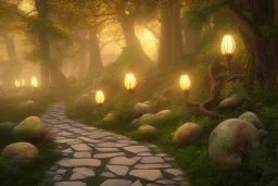  stone path lanterns forest