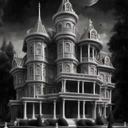 A mansion, trending on artstation, black and white, addams family, gorgeous, beautiful, magnificent, high quality