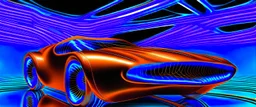 award winning car and driver photograph of a futuristic station wagon designed by only one vehicle per image painted metallic orange traveling at a high rate of speed, jet intake off of front center of vehicle and jet exhaust out the rear with bright blue flame, bilaterally symetrical, more a high speed road vehicle