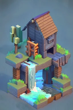 small water mill voxel art