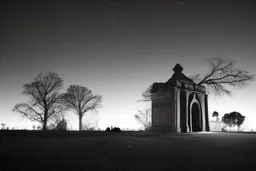 Creepy mausoleum at night, trees