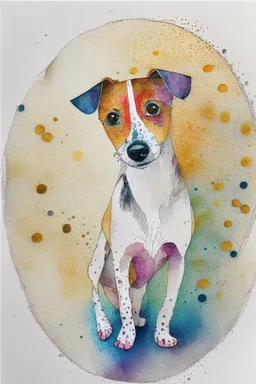 abstract watercolour of a jack Russell dog’s head in the style of Valerie Davide with bifurcated circles and thin pencil lines