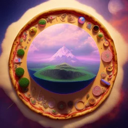 100mm photo of isometric floating island in the sky, surreal pizza with jewels, intricate, high detail, behance, microworlds smooth, macro sharp focus, centered