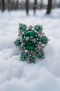 A green brooch in the snow