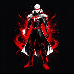 Dragman art illustration black background red and white color full body