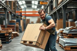a man from sweden, very strong pushing a pallet in a factory, very basic sketch draw