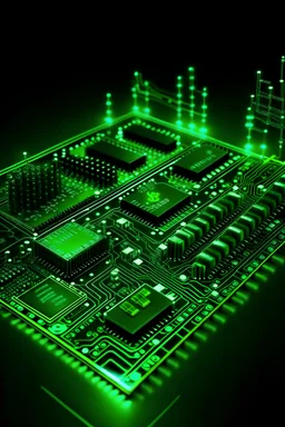 webpage background image, electrical diagram, green background, computer chips circuit, capacitors, leds