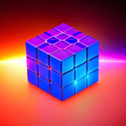 a blue metallic 4d cube inside a 4d orange rotating cube in a 4 dimension environment