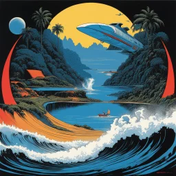 (art by Philippe Druillet's Délirius, 1973, written by Jacques Lob) Logo for: the Capbreton Surfing Underground Society