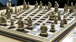 A chessboard with holes in it with tanks and soldiers on it