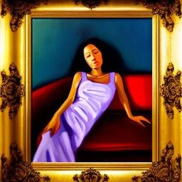 oil portrait of a beautiful woman Sleeping in a sofa by Anthony Devas 8k