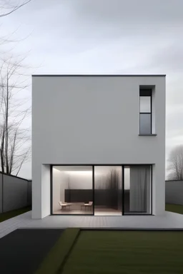 Casa mínimalista con introspección sin ventanas de color gris