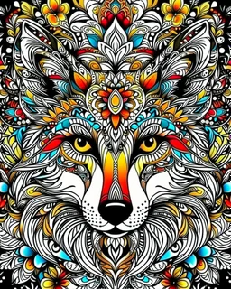 Eurasian wolf ANIMAL Book cover for Adults, mandala, flower, coloerfull