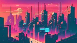 synth-wave city, simple,iconic:1.8), comic style