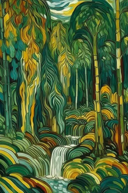 jungle with waterfall van Gogh.