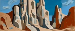 A tan rocky desert made out of clay painted by Pablo Picasso