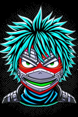 Create a metal mask similar to the one Izumi Midoriya wears in My Hero Academia, but have it extend to cover the full face. It should be gunmetal gray color and have symmetrical holes over the mouth area that glow slightly red.