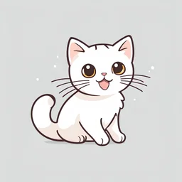 2D vector graphic of cute and kawai Cat, simple color, flat style, use only 3color theme, Jumping on white background