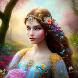 bright fairy, beautiful portrait,long hair, flowers