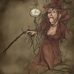 Withered old witch casting spell