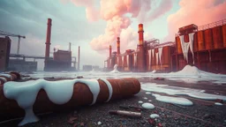 surreal and dreamlike, saturated, pastel, dreamy atmosphere, liquid psychedelic, Stiff and white. A broken sprlllg III a factory yard, Rust that clmgs to the form that the strength has left Hard and curled and ready to snap.