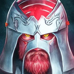 dungeons and dragons, fantasy, dwarf, dark priest, full plate armour, ironclad, dark silvery metal, dark red glow, watercolour, large strokes, distinct face, portrait, head