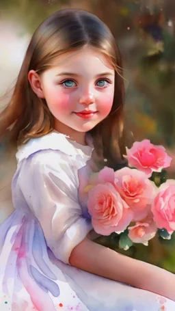 Cute girl, cute face, young girl, Watercolor, watercolor painting, beautiful painting