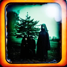 Daguerrotype, mysterious figures, odd background, tree