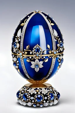 A Fabergé jewelled egg, the exterior of the egg resembles perfect blue crystal egg formed with many gold decorations. It is studded with diamonds and is made from quartz, platinum, and orthoclase with miniature flowers, diamonds and made from platinum and gold, the flowers and plants made of white quartz and gold, The box features decorative Swarovski crystals and an enamel finish, high quality, detailed, photography, stunning