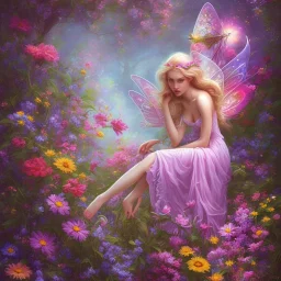 bright fairy in a flowery landscape