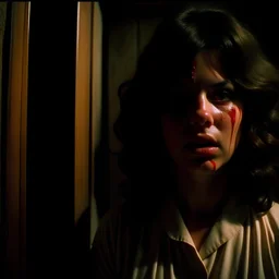 Strong texture, photorealism, Caravaggio. Italian interior. Surreal, eerily mysterious, pastel colors. Italian horror, Dario Argento. Humid. Movie shot, splatter horror. 1970's Italian art. 33mm photography