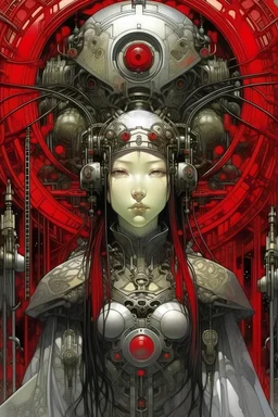 Antonio Rubino, Barry Kitson, Yoshitaka Amano, Surreal, mysterious, strange, fantastical, fantasy, Sci-fi, Japanese anime, Gate of the Merchant and the Alchemist, Steel Crimson Woman, perfect body, Antares voyage, Mona Lisa Over-drive, detailed masterpiece