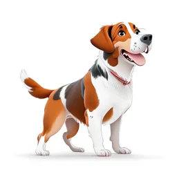 A charming 2D image of a dog , featuring solid colors that evoke the classic Disney animation aesthetic. The dog exudes personality and charm. White background