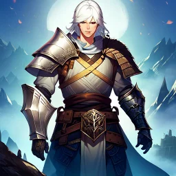 A nord male battlemage from Skyrim, full plate armor, white hair of medium length