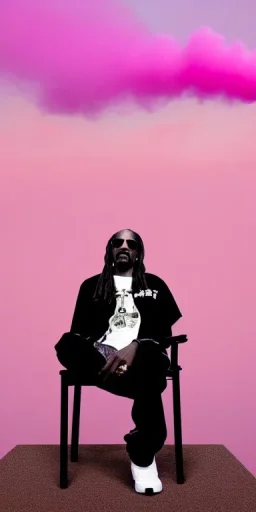 Snoop dogg, sitting. a chair. pink houses, pink sky, pink smoke, trees, outdoors. Groove street. 28mm